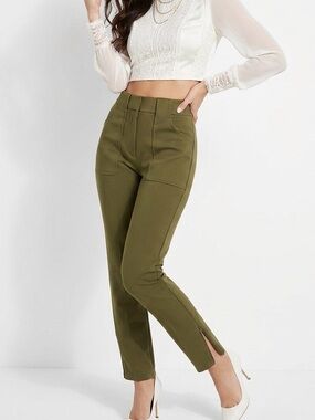 MARCIANO | HIGH RISE OLIVE GREEN ANKLE ZIP DRESS PANTS